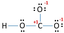 mark charges on carbon and oxygen atoms in HCO3-